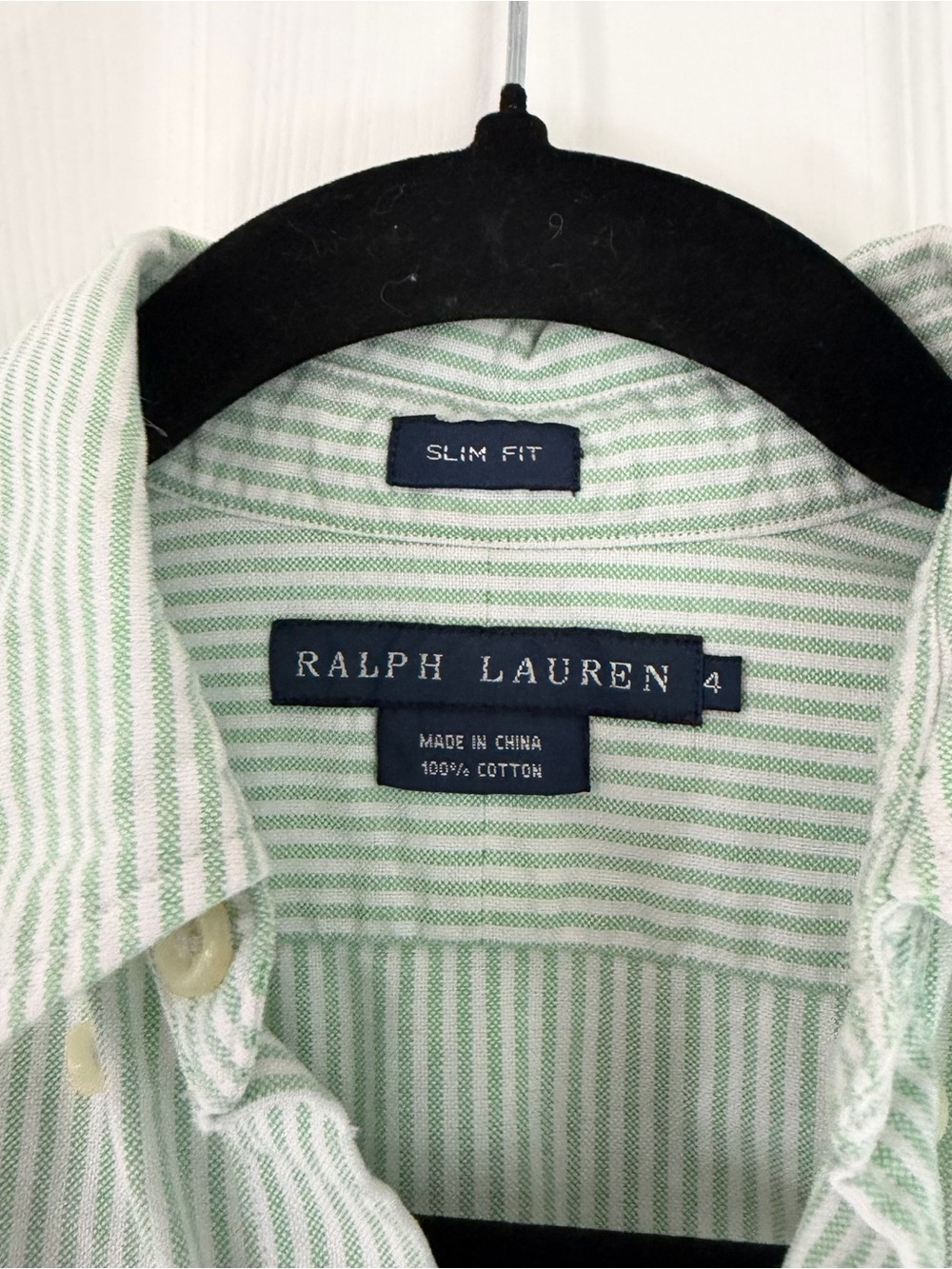 Women's Ralph Lauren Slim Fit Green White Striped Shirt Size 4 - Picture 3 of 6